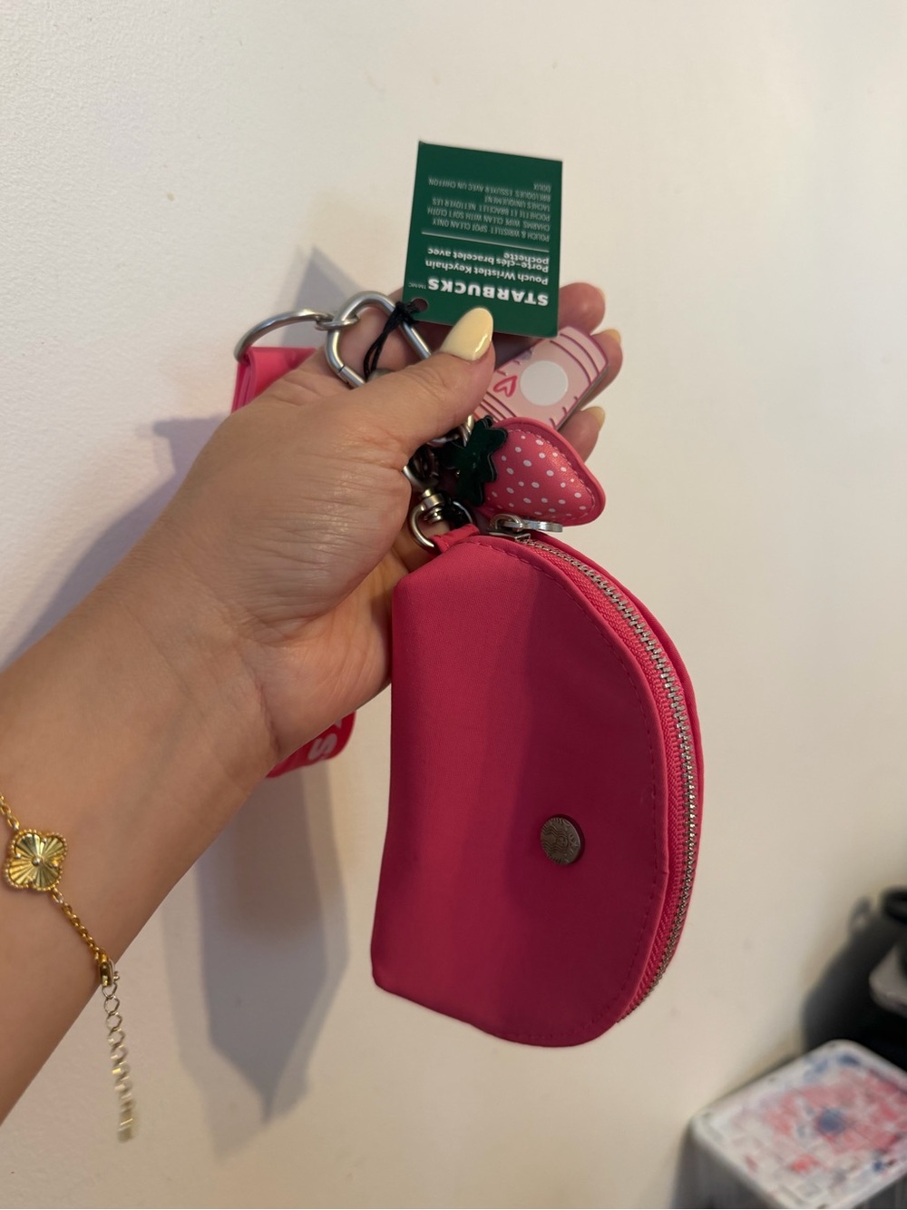 Starbucks Pink Keychain Pouch with Strawberry Charm